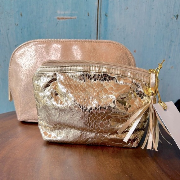 Cosmetic bag bundle (2) one in peach/gold foil & other in gold snakeskin pattern - Picture 7 of 10